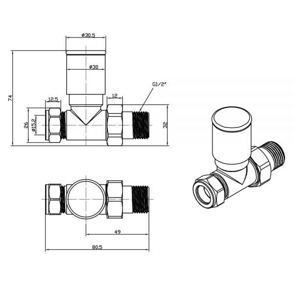JTP Chrome Straight Manual Radiator Valves #2