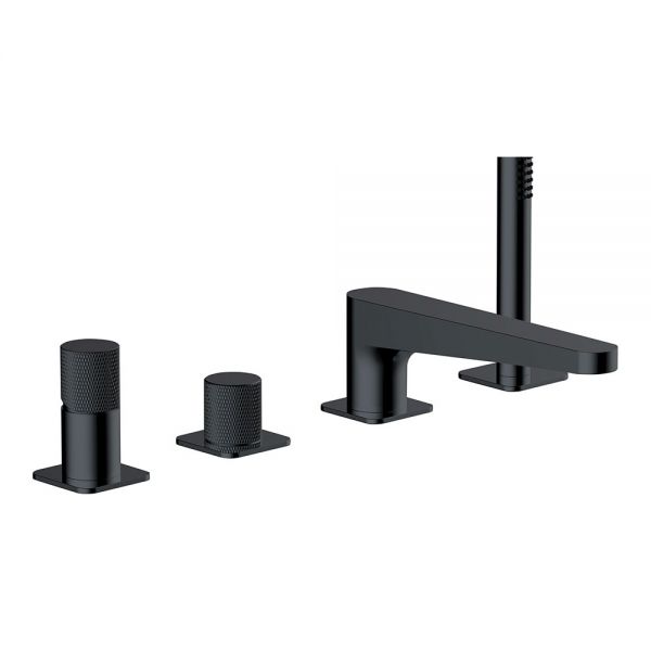 Rak Amalfi Matt Black Deck Mounted 4 Hole Bath Shower Mixer Tap