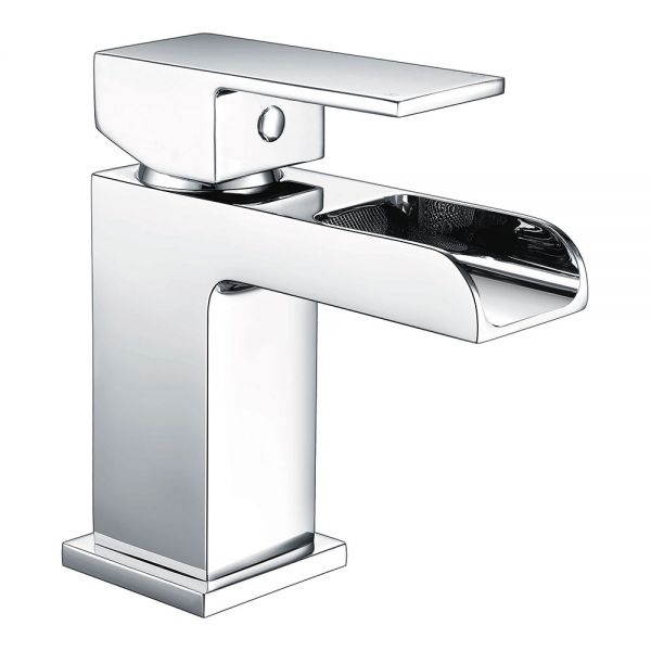 Rak Art Cubis Chrome Mono Waterfall Basin Mixer Tap with Waste
