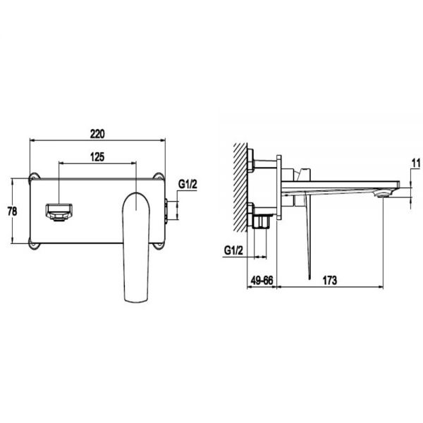 Rak Blade Chrome Wall Mounted Mono Basin Mixer Tap with Back Plate #2