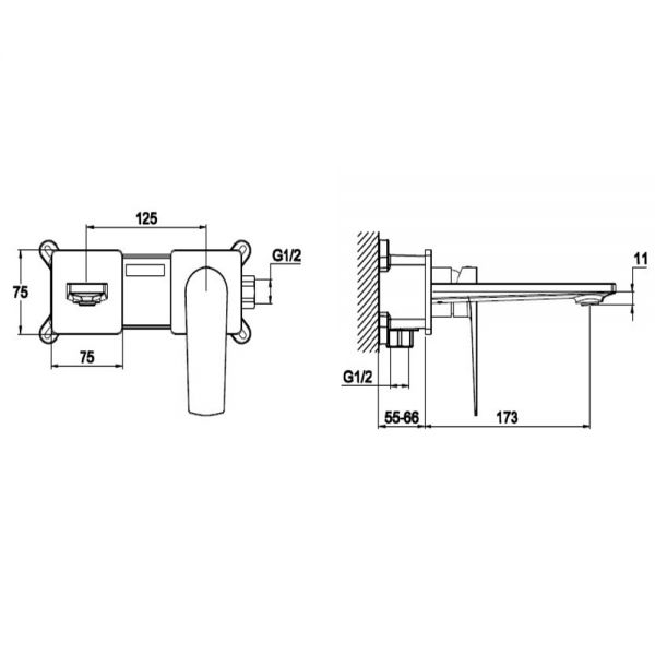 Rak Blade Chrome Wall Mounted Basin Mixer Tap #2