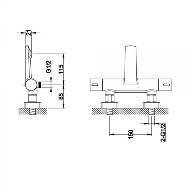 Rak Blade Chrome Wall Mounted Bath Shower Mixer Tap #2