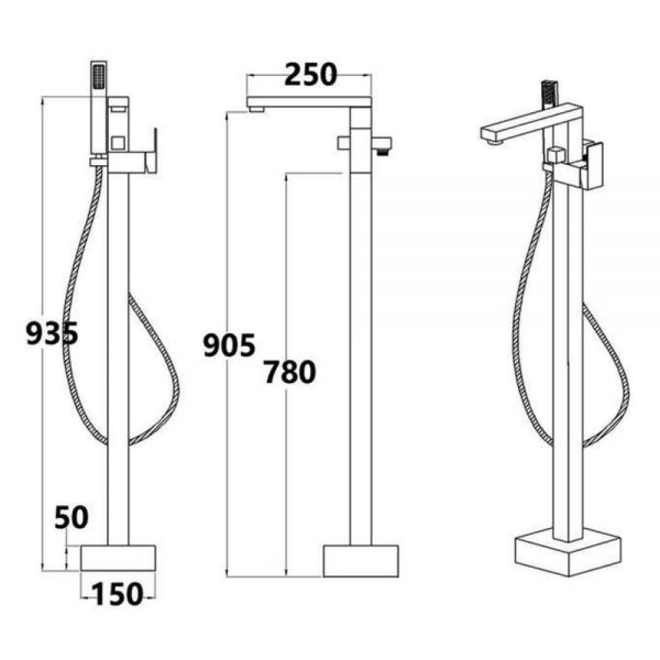 Rak Cubis Chrome Floor Standing Bath Shower Mixer Tap #2