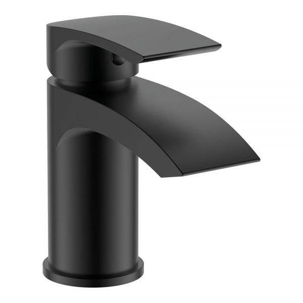 Rak Curve Matt Black Mono Basin Mixer Tap with Waste