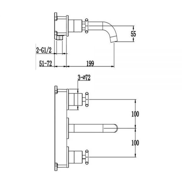 Rak Ella Chrome 3 Hole Wall Mounted Basin Mixer Tap #2