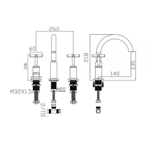 Rak Ella Chrome Deck Mounted 3 Hole Bath Filler Tap #2