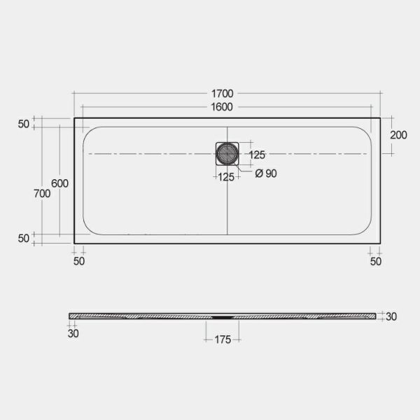 Rak Feeling Black Stone Effect 1700 x 700 Rectangular Shower Tray #2