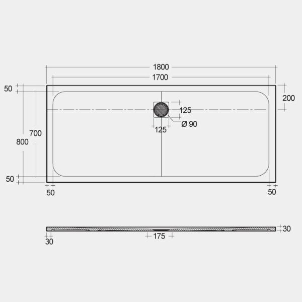 Rak Feeling Black Stone Effect 1800 x 800 Rectangular Shower Tray #2