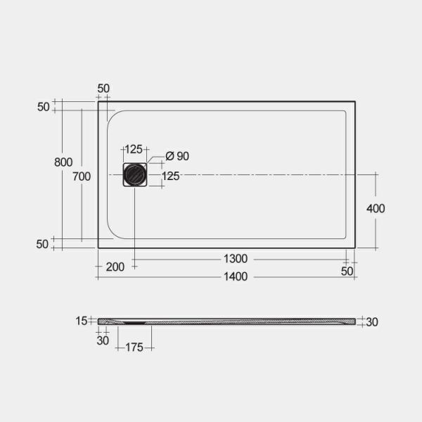 Rak Feeling Cappuccino Stone Effect 1400 x 800 Rectangular Shower Tray #2