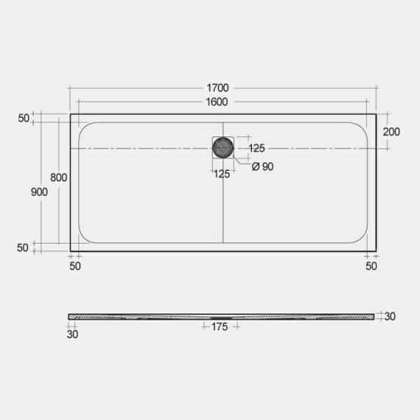 Rak Feeling Greige Stone Effect 1700 x 900 Rectangular Shower Tray #2