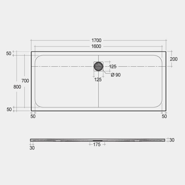 Rak Feeling Grey Stone Effect 1700 x 800 Rectangular Shower Tray #2