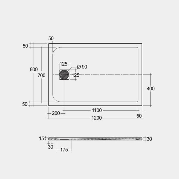 Rak Feeling Grey Stone Effect 1200 x 800 Rectangular Shower Tray #2