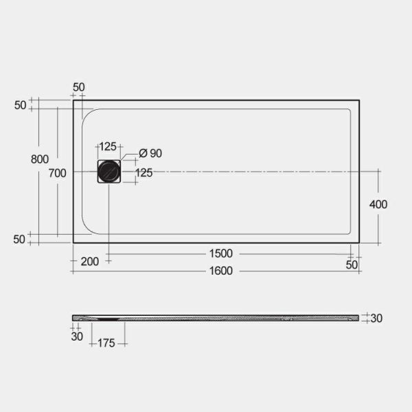 Rak Feeling Grey Stone Effect 1600 x 800 Rectangular Shower Tray #2