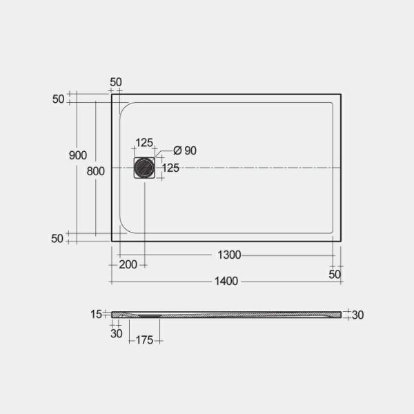 Rak Feeling Grey Stone Effect 1400 x 900 Rectangular Shower Tray #2