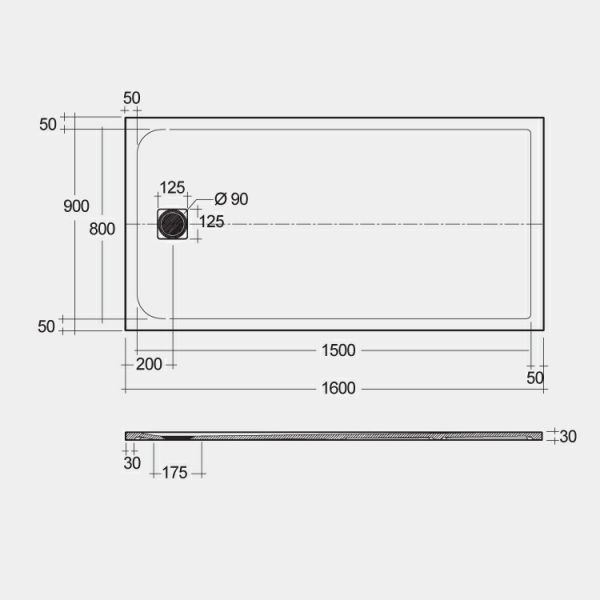 Rak Feeling Grey Stone Effect 1600 x 900 Rectangular Shower Tray #2