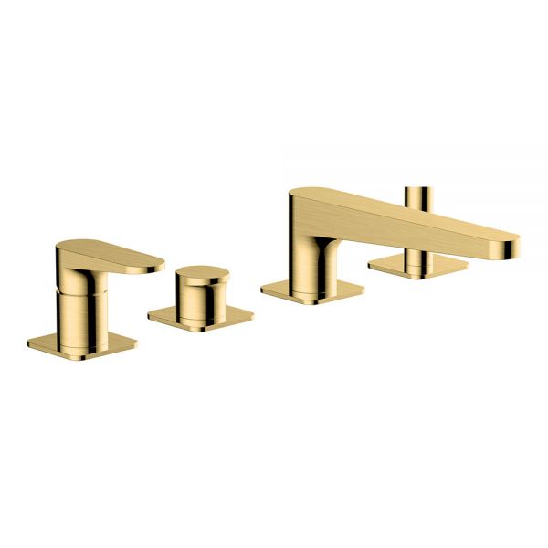 Rak Ischia Brushed Gold Deck Mounted 4 Hole Bath Shower Mixer Tap