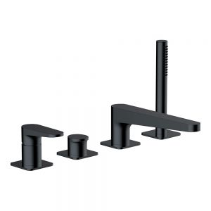 Rak Ischia Matt Black Deck Mounted 4 Hole Bath Shower Mixer Tap