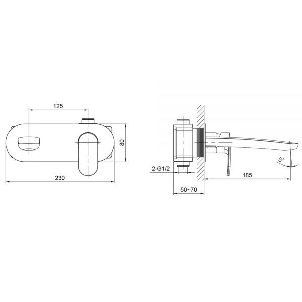 Rak Mercury Chrome Wall Mounted Basin Mixer Tap #2