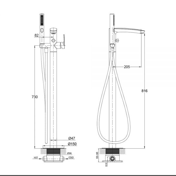 Rak Mercury Chrome Floor Standing Bath Shower Mixer Tap #2