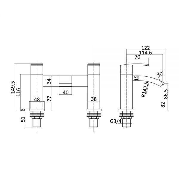 Rak Metropolitan Chrome Bath Filler Tap #2