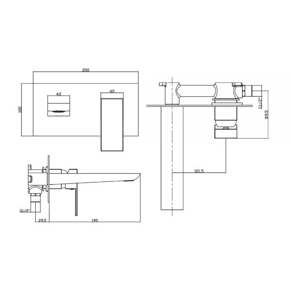 Rak Moon Matt Black Wall Mounted Basin Mixer Tap #2