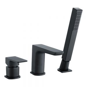 Rak Moon Matt Black Deck Mounted 3 Hole Bath Shower Mixer Tap
