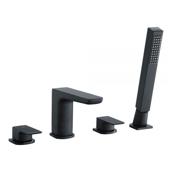 Rak Moon Matt Black Deck Mounted 4 Hole Bath Shower Mixer Tap