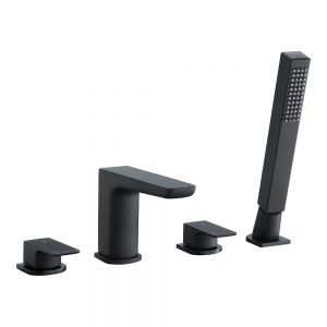 Rak Moon Matt Black Deck Mounted 4 Hole Bath Shower Mixer Tap