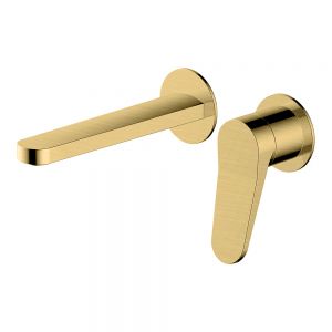 Rak Petit Round Brushed Gold Wall Mounted Basin Mixer Tap