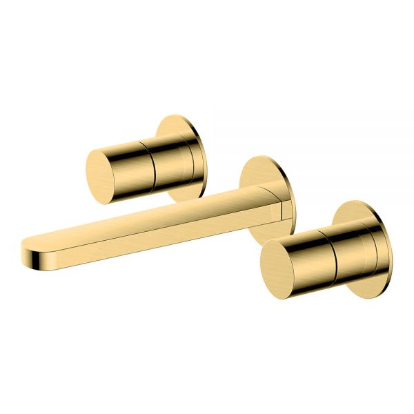 Rak Petit Round Brushed Gold 3 Hole Wall Mounted Basin Mixer Tap