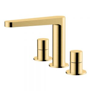 Rak Petit Round Brushed Gold Deck Mounted 3 Hole Basin Mixer Tap