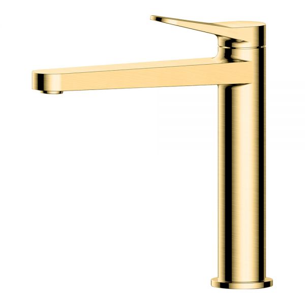 Rak Petit Round Brushed Gold Mono Mid Height Basin Mixer Tap