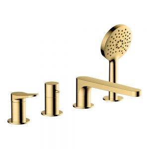 Rak Petit Round Brushed Gold Deck Mounted 4 Hole Bath Shower Mixer Tap