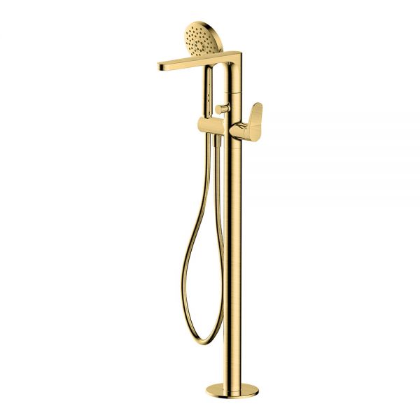 Rak Petit Round Brushed Gold Floor Standing Bath Shower Mixer Tap