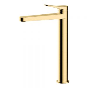 Rak Petit Round Brushed Gold Tall Basin Mixer Tap