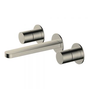 Rak Petit Round Brushed Nickel 3 Hole Wall Mounted Basin Mixer Tap