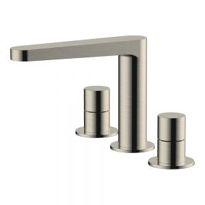 Rak Petit Round Brushed Nickel Deck Mounted 3 Hole Basin Mixer Tap