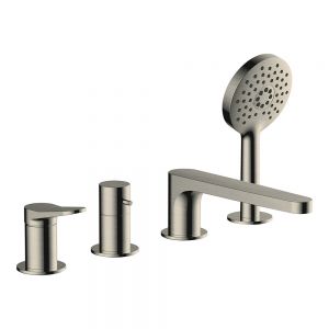 Rak Petit Round Brushed Nickel Deck Mounted 4 Hole Bath Shower Mixer Tap