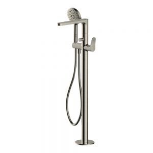 Rak Petit Round Brushed Nickel Floor Standing Bath Shower Mixer Tap
