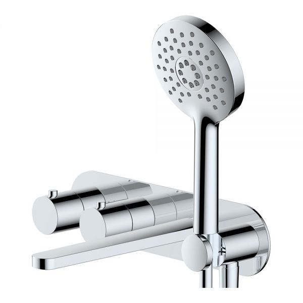 Rak Petit Round Chrome 4 Hole Wall Mounted Thermostatic Bath Shower Mixer Tap
