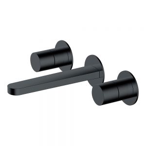 Rak Petit Round Matt Black 3 Hole Wall Mounted Basin Mixer Tap