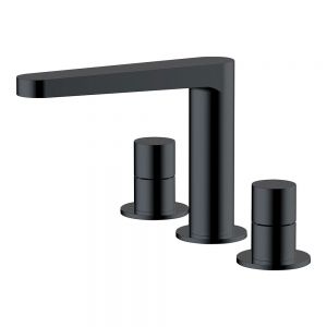 Rak Petit Round Matt Black Deck Mounted 3 Hole Basin Mixer Tap