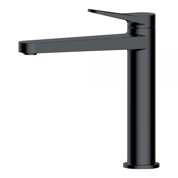 Rak Petit Round Matt Black Mono Mid Height Basin Mixer Tap