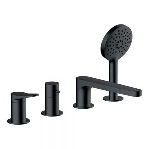 Rak Petit Round Matt Black Deck Mounted 4 Hole Bath Shower Mixer Tap