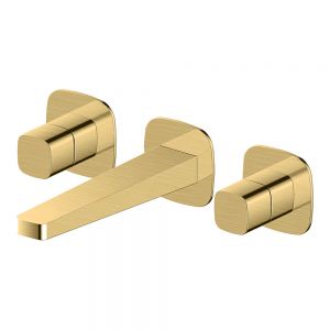 Rak Petit Square Brushed Gold 3 Hole Wall Mounted Basin Mixer Tap