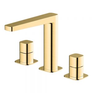 Rak Petit Square Brushed Gold Deck Mounted 3 Hole Basin Mixer Tap