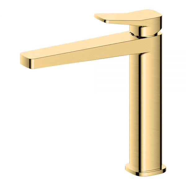 Rak Petit Square Brushed Gold Mono Mid Height Basin Mixer Tap