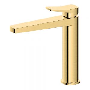 Rak Petit Square Brushed Gold Mono Mid Height Basin Mixer Tap