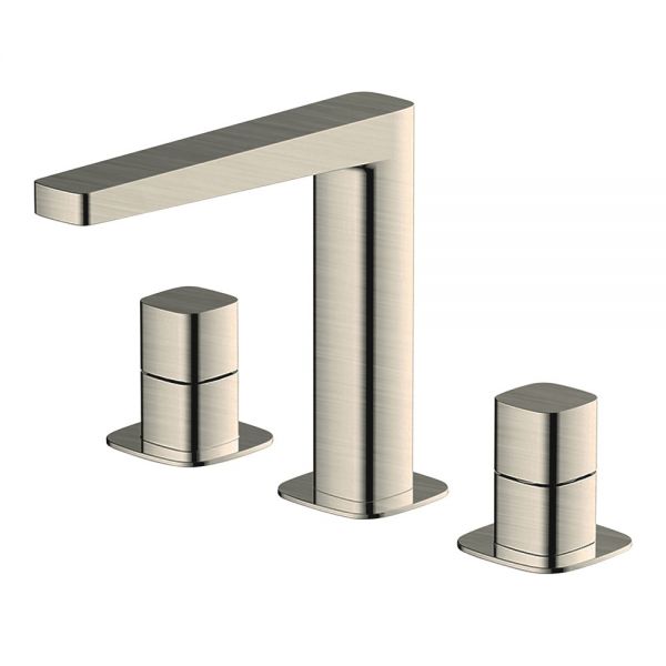 Rak Petit Square Brushed Nickel Deck Mounted 3 Hole Basin Mixer Tap