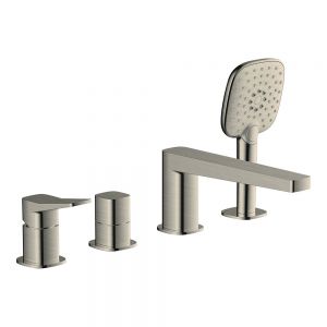Rak Petit Square Brushed Nickel Deck Mounted 4 Hole Bath Shower Mixer Tap